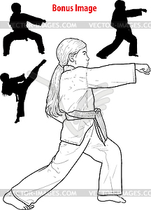 Girl practicing karate - vector clipart