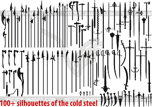 Big set silhouettes of cold steel - vector clipart / vector image