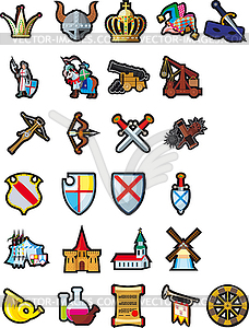 Set of medieval icons - vector clipart