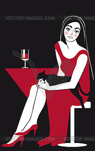 Woman beautiful in red and black cat - vector clipart