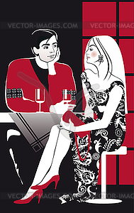 Couples drinking vine in cafe - vector EPS clipart