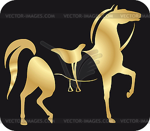 Golden horse past label design - vector image