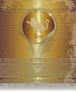 Vintage golden leaflet paper with lion silhouette - vector image