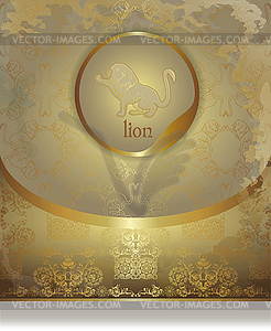 Vintage golden leaflet paper with lion silhouette - vector image