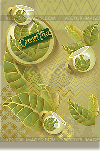 Зеленый чай абстрактный фон, этикетка, логотип мимо - векторный графический клипарт