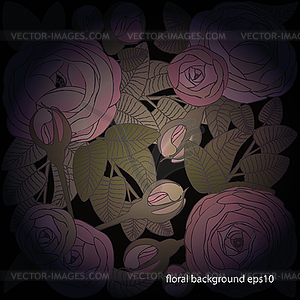 Pink stylized roses on dark background - vector clipart