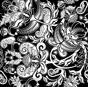Black and white floral seamless pattern - vector clipart