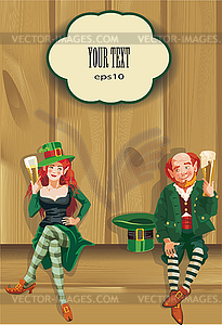 Elf drinking beer,St. Patrick`s day background - vector clipart