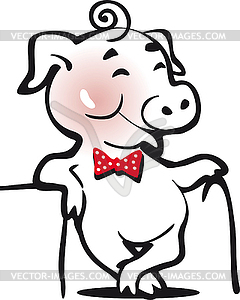 Счастливой свиньей с тростью, простой мультяшный - стоковый векторный клипарт