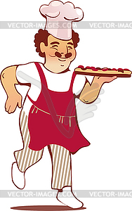 Happy Italian chef with pizza - vector clipart