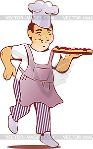 Happy Chinese cook with pizza - vector clipart