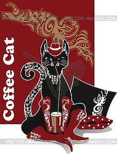 Кот в сапогах пьющего кофе - изображение в формате EPS