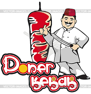 Cook and Turkish kebab design element - royalty-free vector image