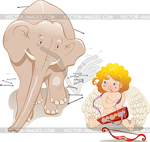 Cupid and elephant - stock vector clipart