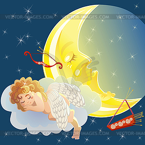 Cupid and moon - vector clipart
