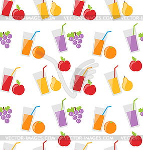 Seamless Pattern with Different Fresh Fruit Juices - vector image