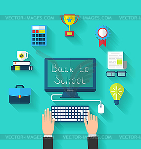 Flat Icons and Objects for High School - vector clip art