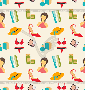 Seamless Pattern of Beauty and Makeup Accessories - vector clipart