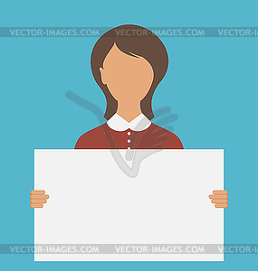 Business Woman Holding Big Blank Paper Banne - vector clipart