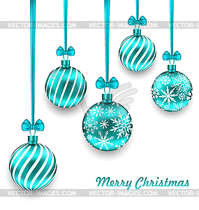 Christmas Background with Turquoise Glassy Balls - vector image