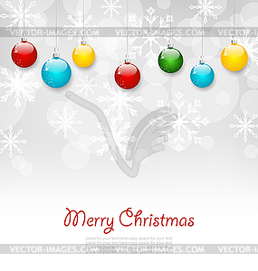 Рождественская открытка с разноцветными шариками - изображение в векторном формате
