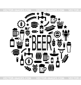 Black Icons of Beer and Snacks - vector image