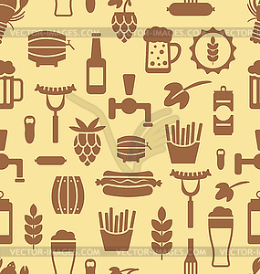 Seamless Pattern with Icons of Beers and Snacks - vector clipart