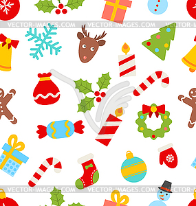 Seamless Pattern with Christmas Traditional Symbols - vector clipart