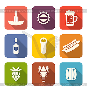 Group Minimal Colorful Icons of Beers and Snacks - vector clip art