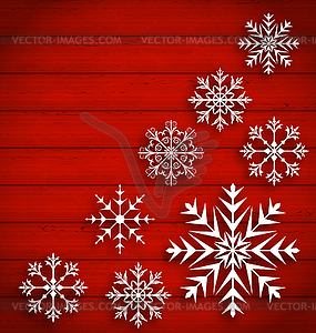 Set Abstract Different Snowflakes on Wooden Texture - vector clipart