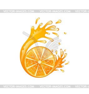 Slice of Orange with Splash - vector image