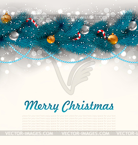 Счастливого Рождества фон с еловыми ветками - векторизованное изображение клипарта