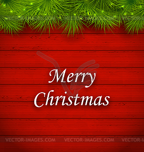 Рождество деревянные фон с еловыми ветками - векторное изображение клипарта