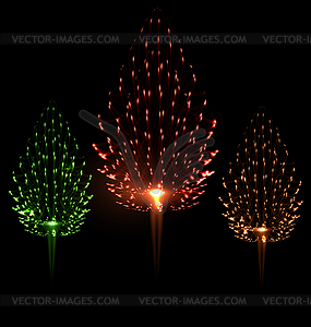 Festive firework three different color shape pine - vector clip art