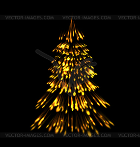 Golden fir tree christmas trace fireworks make shap - vector image