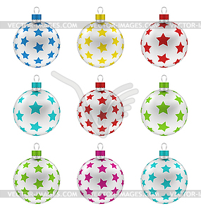 Group Christmas Colorful Glass Balls - vector image