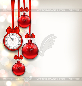 New Year Shimmering Background with Clock and - vector clipart