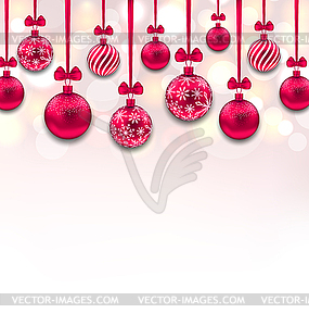 Christmas Pink Glassy Balls with Bow Ribbon - vector clipart