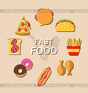 Set Fast Food Flat Icons with Shadows - vector clipart