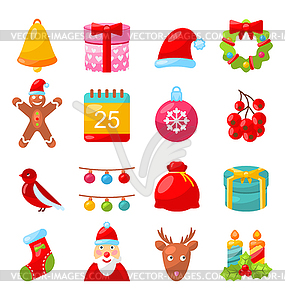 Christmas Colorful Traditional Symbols, Simple Style - color vector clipart