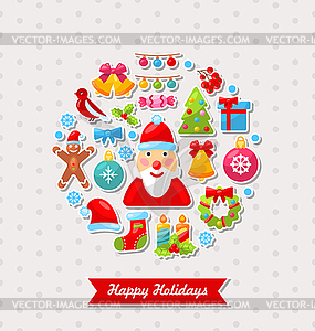 Merry Christmas Celebration Card with Traditional - royalty-free vector clipart