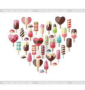 Heart made in Set Different Colorful Ice Cream - vector clip art