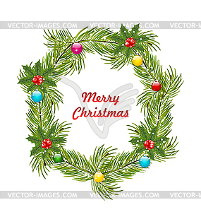 Christmas Wreath with Holly Berries - vector clip art