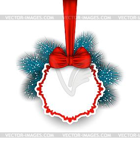 Christmas Greeting Card with Bow Ribbon and Fir - royalty-free vector clipart