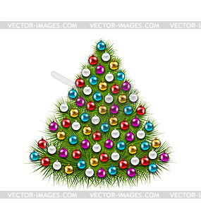 Christmas Tree Decorated Colorful Balls - vector image