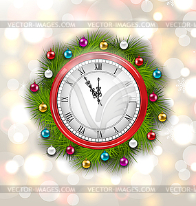 Christmas Wreath with Clock - vector clip art