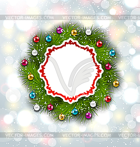 Paper Card with Christmas Wreath and Balls - vector clipart