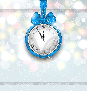 New Year Midnight Shimmering Background with Clock - color vector clipart