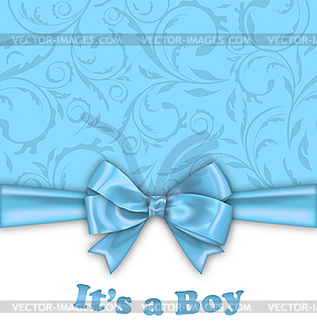 Boy Baby Shower Invitation Card with Blue Bow Ribbon - royalty-free vector image