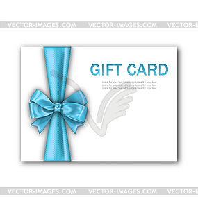 Decorated Gift Card with Blue Ribbon and Bow - vector image